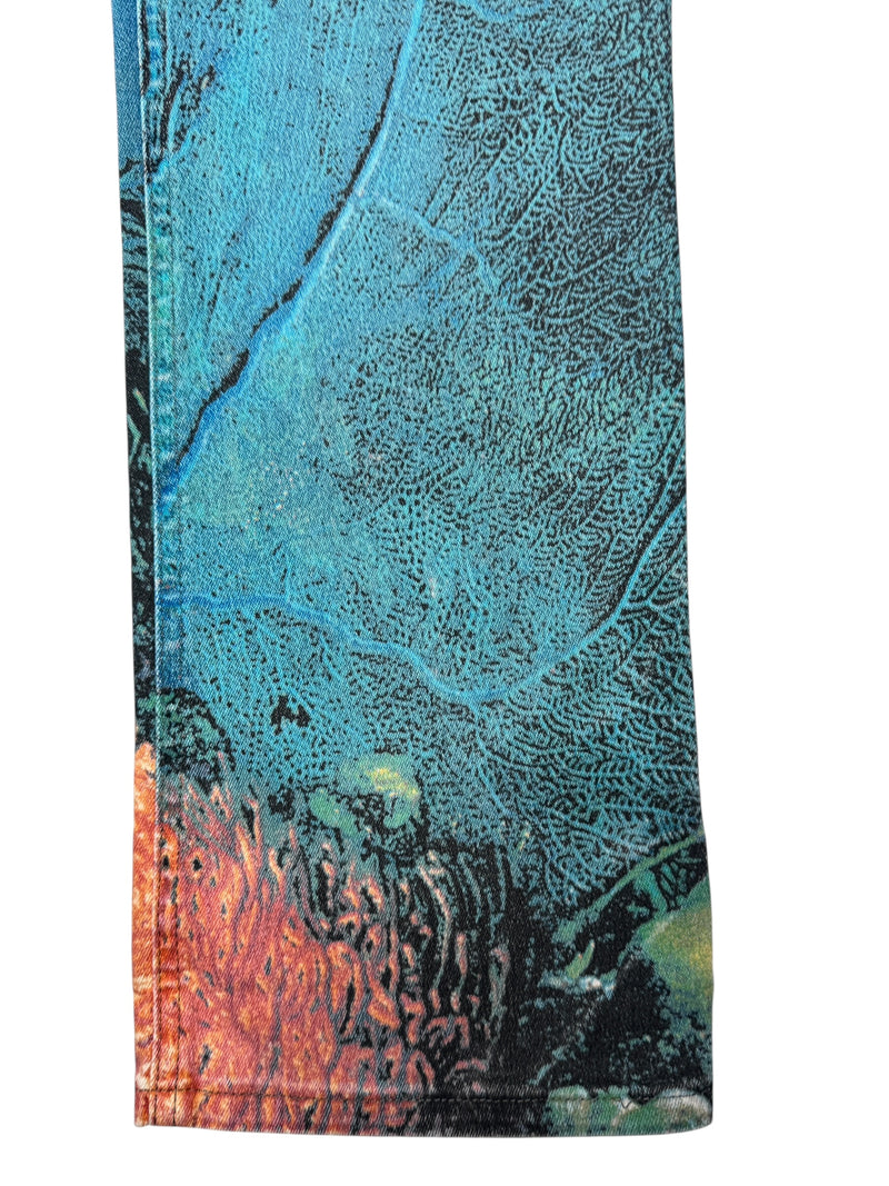 Vintage 90s 1999 Y2K Cavalli High Waisted Abstract Blue Coral Print Graphic Jeans | 28 Inch Waist