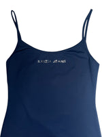 Vintage 2000s Y2K Krizia Jeans Blue Rhinestone Logo Sleeveless Tank Mini Dress | Size M