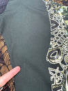 Vintage 2000s Y2K Save The Queen Dark Green & Black Abstract Print Above-the-Knee Long Sleeve Mini Dress with Lace Detail | Size L