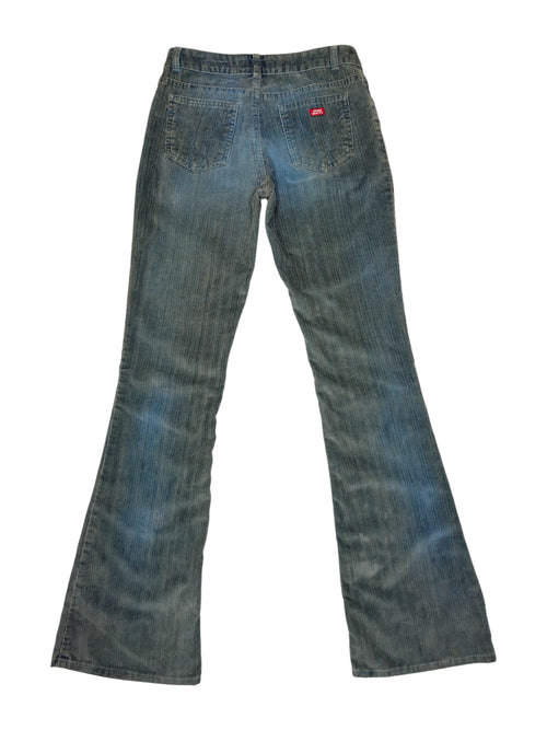 Vintage 2000s MISS SIXTY Deadstock Blue Grey Corduroy Ultra Low Rise Flared Bootcut Trousers | Size XS-S