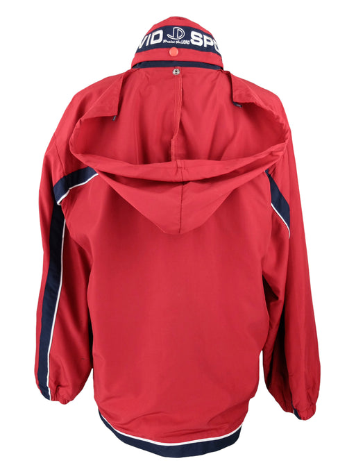 Vintage 2000s Y2K Men’s Streetwear Athletic Style Red & Navy Blue High Roll Neck Hooded Zip Up Windbreaker Jacket | Men’s Size L