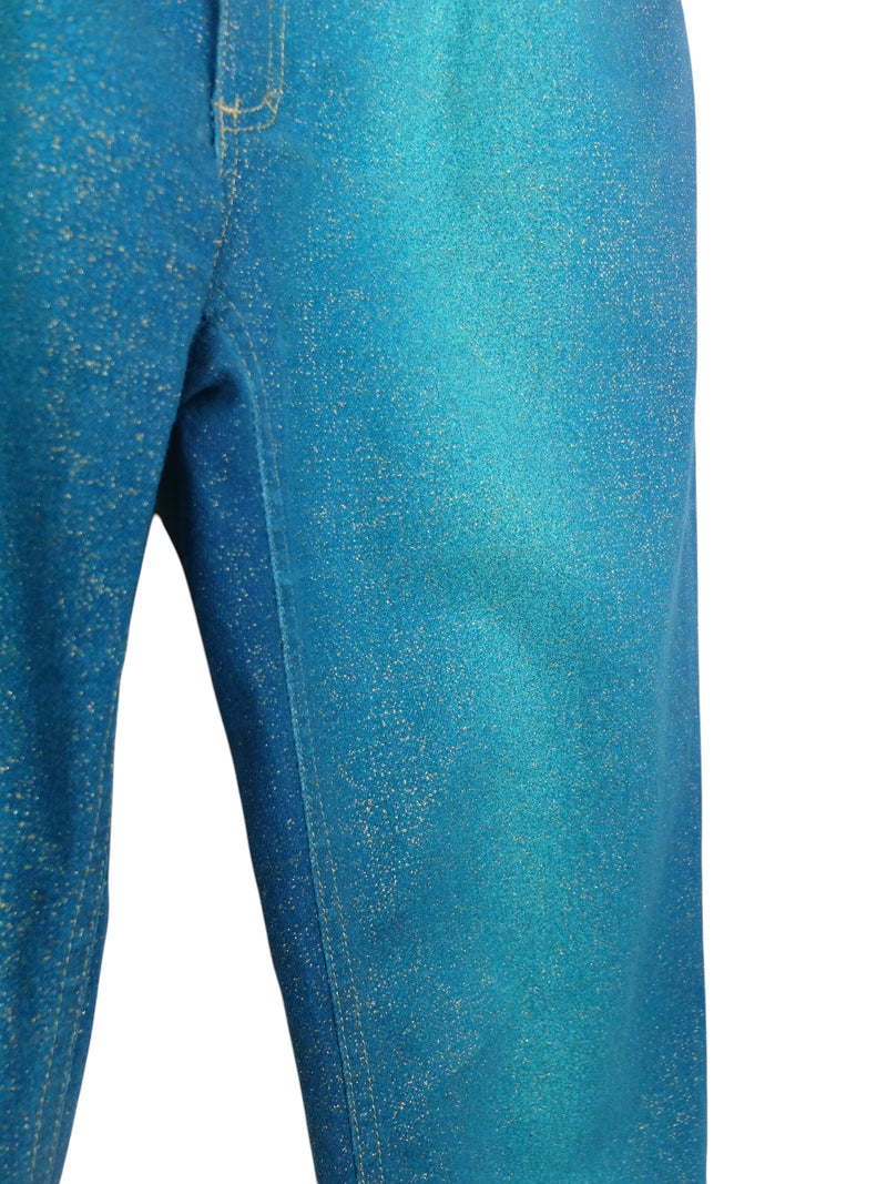 Vintage 2000s Y2K Roberto Cavalli Teal Metallic Glitter Straight Leg Jeans | 33 Inch Waist