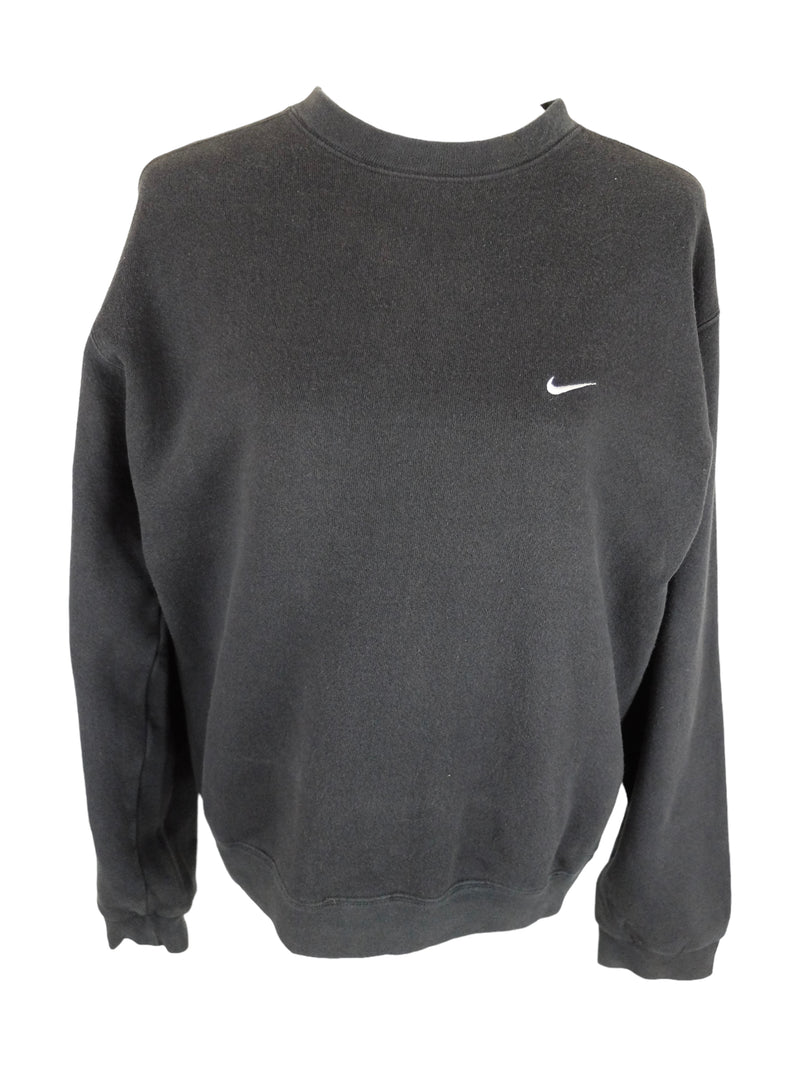 Vintage 2000s Y2K Nike Streetwear Athletic Solid Basic Black Crew Neck Pullover Sweatshirt | Men’s Size S