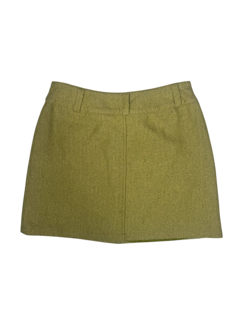 Vintage 90s Lime Green Mid Rise Chevron Patterned Woven Mini Skirt | Size S