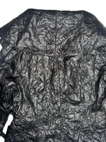 Vintage 2000s Y2K Black Lightweight Collared Crinkle Jacket with Waist Tie | Size L