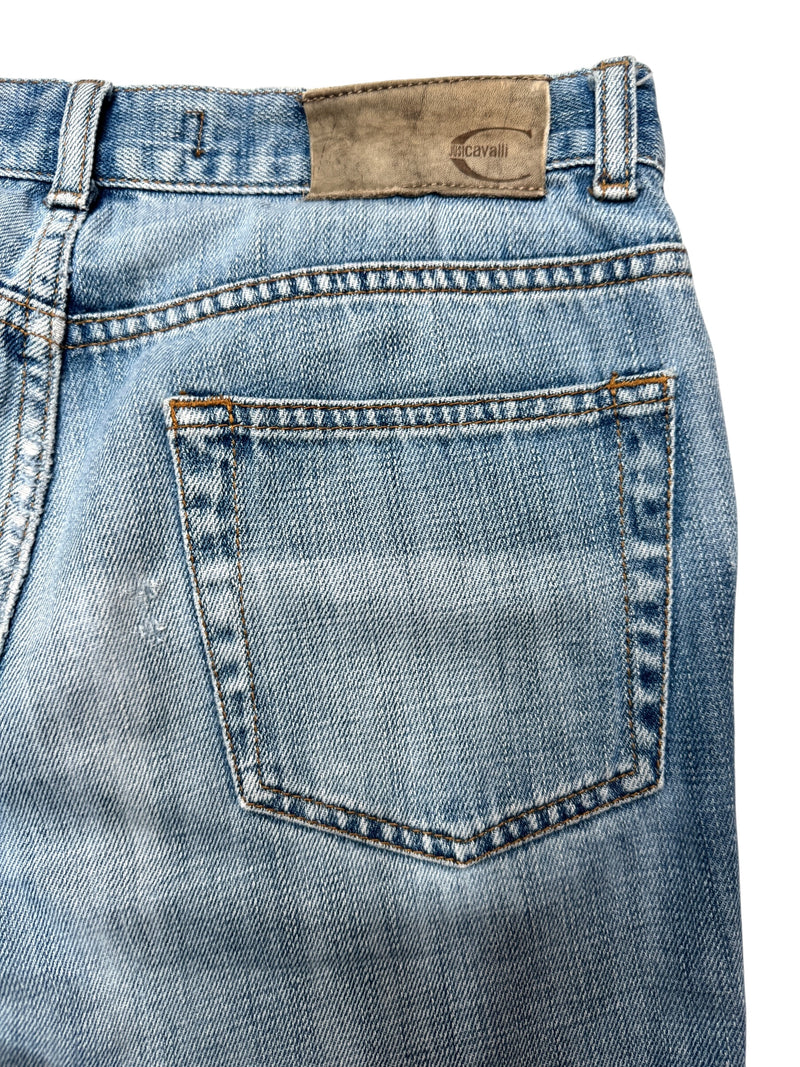 Vintage 2000s Y2K Just Cavalli Mid-Rise Blue Light Wash Denim Straight Leg Jeans | 30 Inch Waist