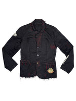 Vintage 2000s Y2K Black Patchwork Blazer Jacket With Red Stitching | Size M
