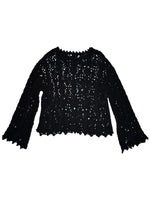 Vintage 2000s Black Cutout Crocheted Scoop Neck Flared Long Sleeve Sweater | Size M-L