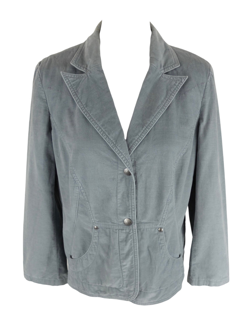 Vintage 2000s Y2K Bohemian Minimalist Mod Solid Grey Velour Collared Button Down Blazer Jacket | Size L