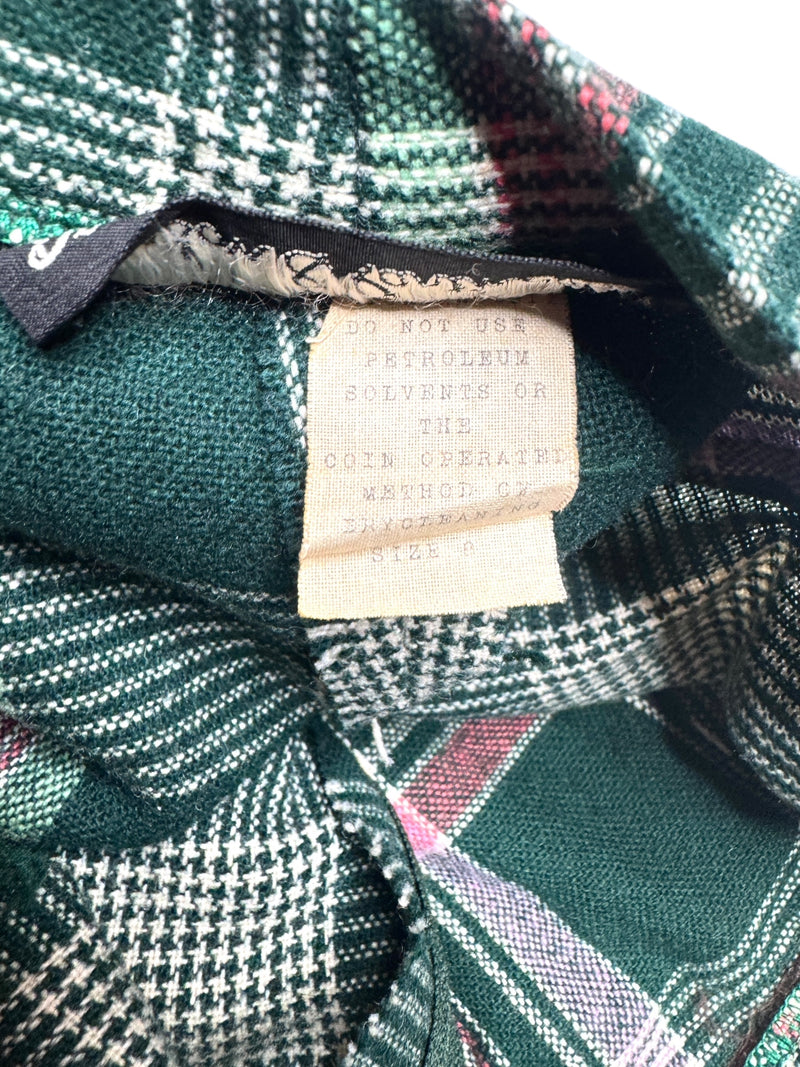 Vintage 70s Mod Bohemian Hippie High Waisted Wool Green & Pink Tartan Check Print Wide Leg Trousers | 26 Inch Waist