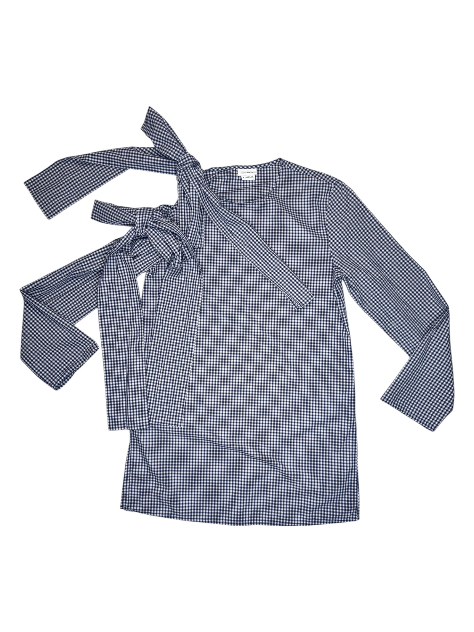 MISS SIXTY Black & White Gingham Check Print Long Sleeve Blouse with Shoulder Ties | Size S-M