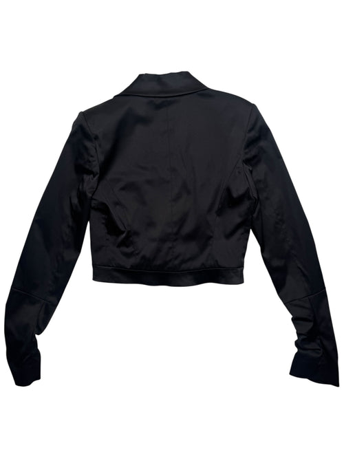 Vintage 2000s Y2K Miss Sixty Gothic Grunge Black Cropped Silky Blazer Jacket with Ruched Sleeves | Size S-M