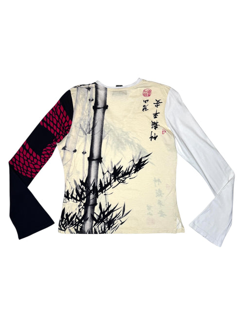 Vintage 2000s CUSTO BARCELONA Abstract Bamboo Print Long Sleeve Graphic T-Shirt | Size M