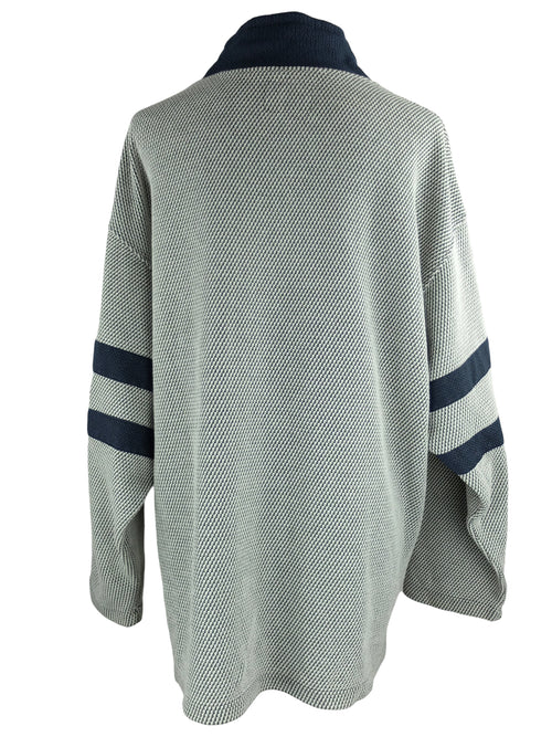 Vintage 90s Y2K Streetwear Athletic Style Grey & Navy Blue Woven Roll Neck Pullover Jumper