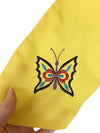 Vintage 80s Mod Bohemian Hippie Psychedelic Bright Solid Yellow Thin Long Neck Tie Scarf with Butterfly Embroidery