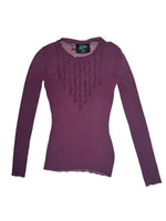 Vintage 2000s Jean Paul Gaultier Purple Long Sleeve Mesh Top with Ruffle Detail | Size XS-S