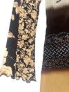 Vintage 2000s Y2K Brown Floral & Striped Mesh Midi Dress With Knit Long Sleeves | Size M
