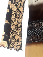 Vintage 2000s Y2K Brown Floral & Striped Mesh Midi Dress With Knit Long Sleeves | Size M