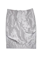 Vintage 90s SALVATORE FERRAGAMO Silk Light Taupe Metallic Over-the-Knee Midi Skirt | Size L