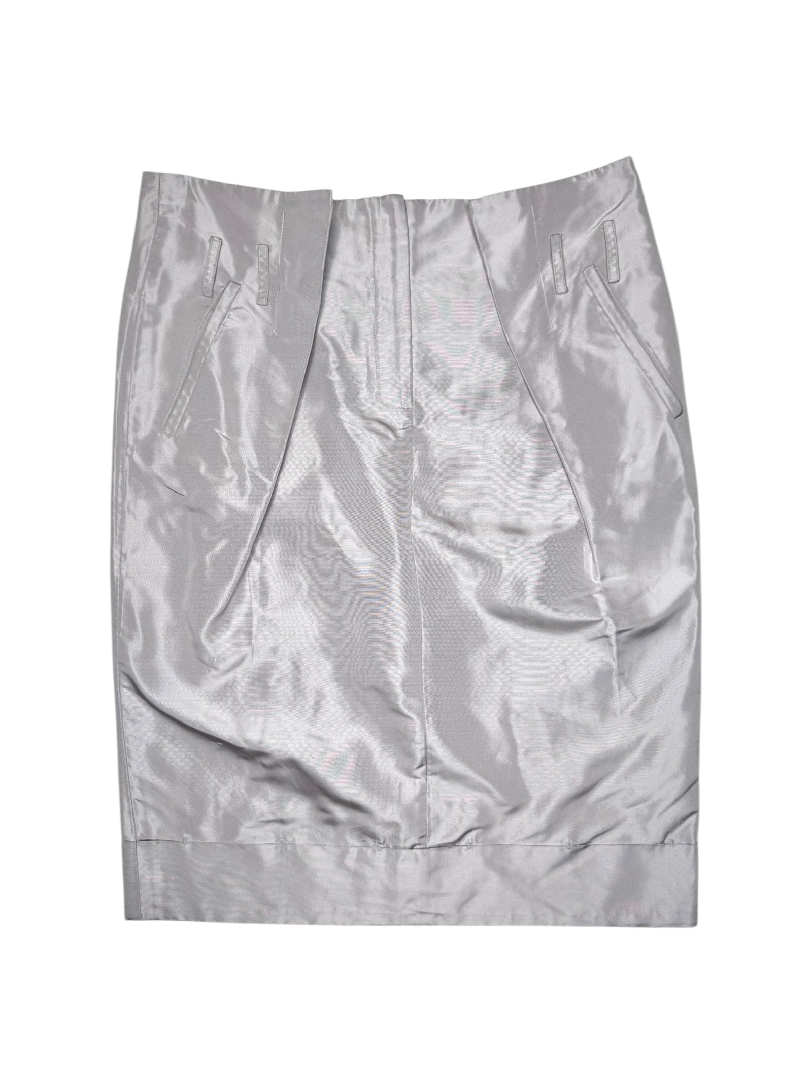 Vintage 90s SALVATORE FERRAGAMO Silk Light Taupe Metallic Over-the-Knee Midi Skirt | Size L