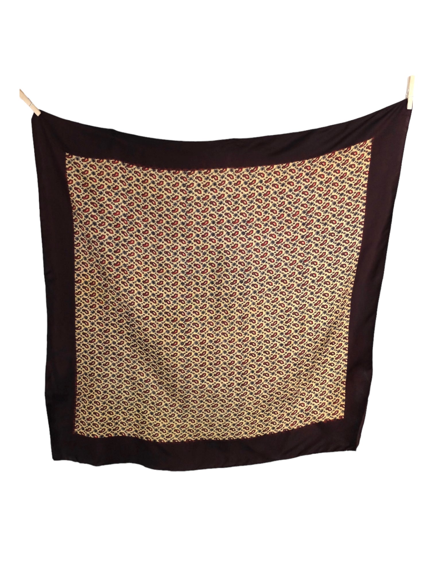 Vintage 80s Bohemian Hippie Festival Brown & Cream Abstract Paisley Print Large Square Bandana Neck Tie Scarf