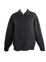 Vintage 90s Men's Preppy Wool Dark Grey Basic Collared Zip Up Winter Jacket | Men’s Size S-M