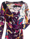 Vintage 2000s Y2K Roberto Cavalli Art Nouveau Purple Abstract Patterned Long Sleeve Dress | Size M