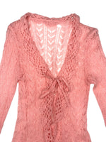 Vintage 2000s Y2K Mohair Wool Blend Pastel Baby Pink Ruffled Crochet Lightweight Cardigan Sweater with Tie | Size S
