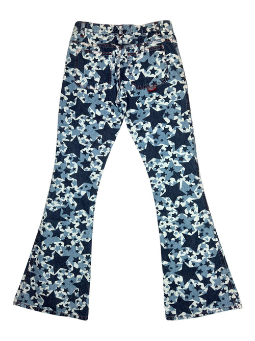 Vintage 2000s KILLAH Low Rise Star Print Flared Bootcut Denim Jeans | Size S