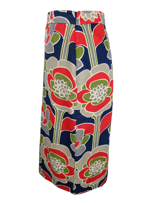 Vintage 2000s does 60s Mod Psychedelic Bright Floral Print High Waisted Knee Length Pencil Skirt | 30 Inch Waist