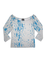 Vintage 2000s KRIZIA White & Blue Abstract Patterned 3/4 Sleeve Top | Size S-M