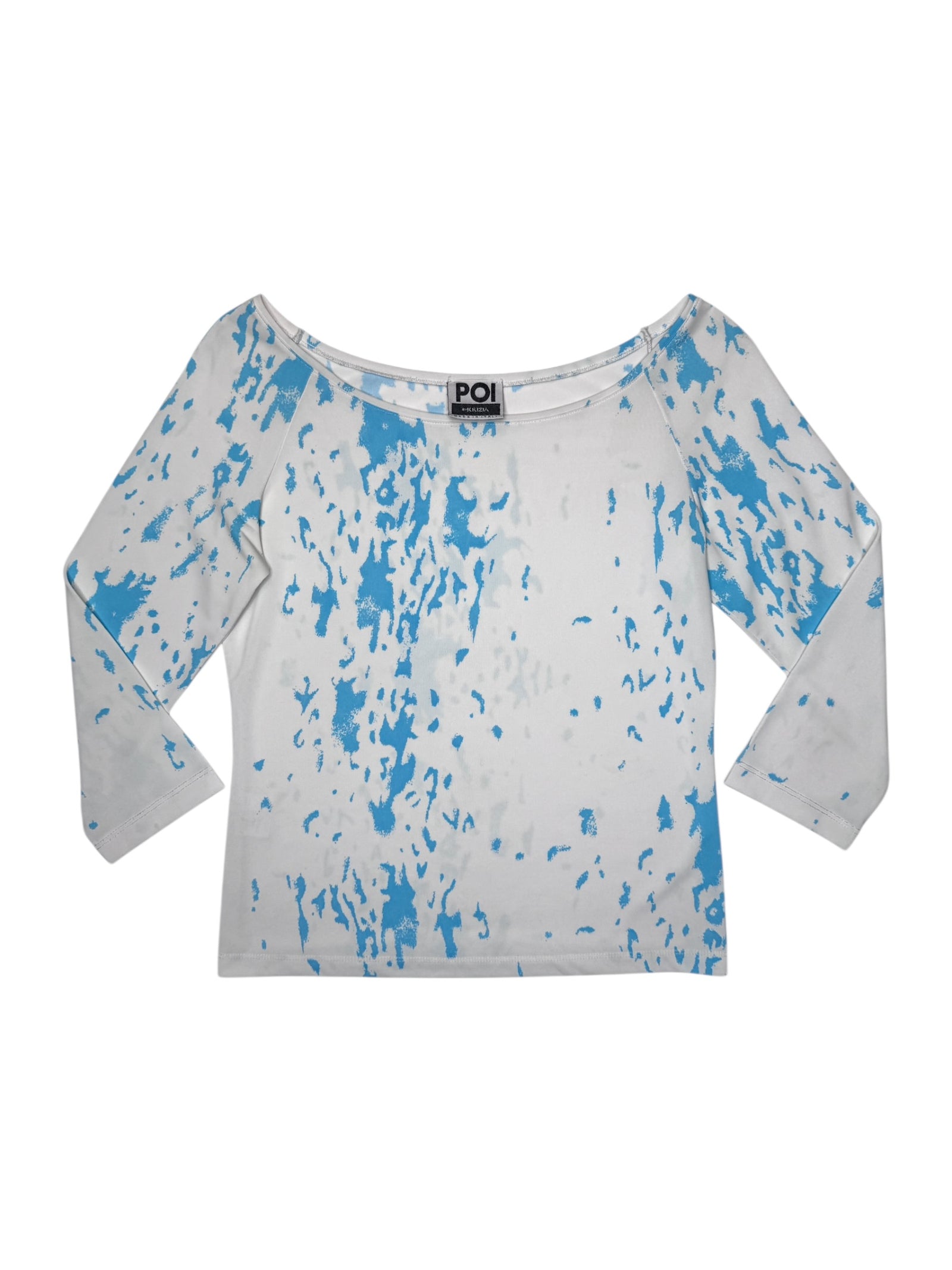 Vintage 2000s KRIZIA White & Blue Abstract Patterned 3/4 Sleeve Top | Size S-M