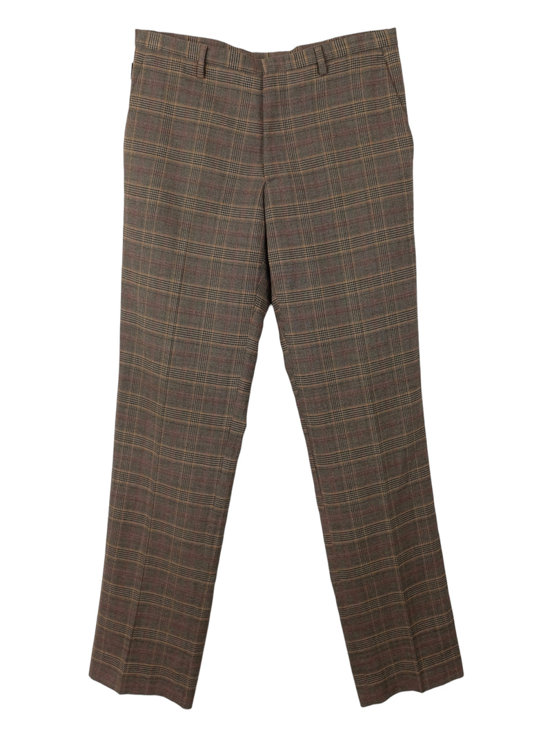 Vintage 2000s Y2K Guess Academia Schoolgirl Preppy Style Brown Plaid Check Print Straight Leg Trouser Pants | 33 Inch Waist