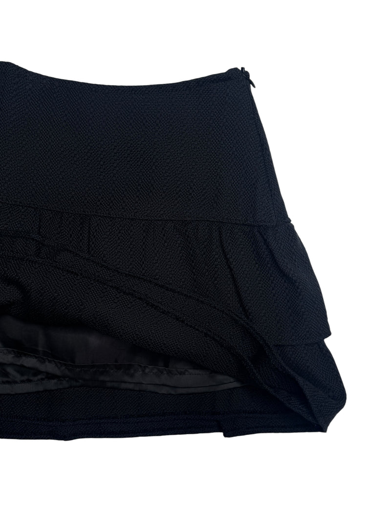 Vintage 90s Y2K Italian Basic Black Low Rise Layered Ruffled Micro Mini Skirt | Size XS
