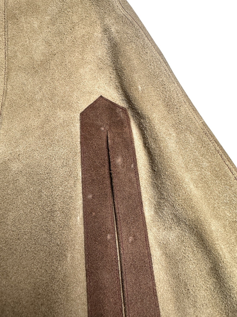 Vintage 70s Bohemian Hippie Tan & Brown Suede Leather Collared Snap Button Down Cape Poncho | Size M