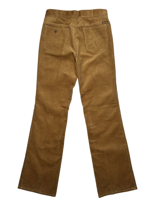 Vintage 70s Mid-Rise Bootcut Flared Camel Brown Corduroy Trousers | Size S-M