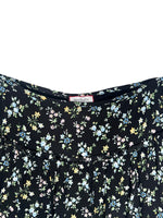 Vintage 2000s Y2K Max & Co Bohemian Chic Black Blue Floral High Waisted Above-the-Knee Chiffon A-Line Circle Skirt | Size M