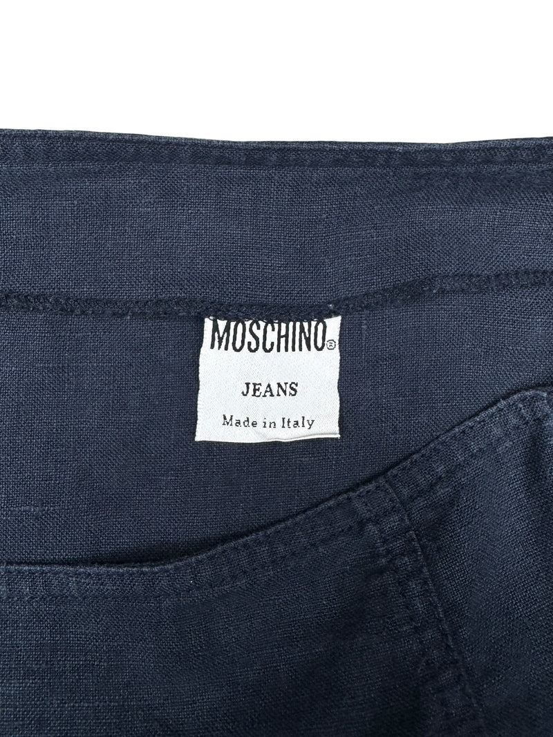 Vintage 2000s Y2K Moschino Preppy Minimalist Navy Blue Low Rise Skirt With Side Slit | Size S