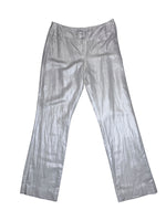 Vintage 2000s Linen Blend White Mid-Rise Straight Leg Metallic Trousers | 30 Inch Waist