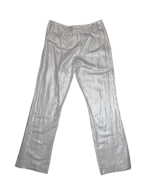 Vintage 2000s Linen Blend White Mid-Rise Straight Leg Metallic Trousers | 30 Inch Waist
