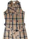 Vintage 90s Y2K Preppy Tartan Plaid Check Print Sleeveless Collared Button Down Midi Dress with Waist Tie | Size M