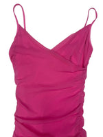 Vintage 2000s Y2K Bubblegum Pink Mesh Asymmetrical Fitted Ruched Tank Mini Party Dress | Size XS