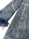 Vintage 2000s Y2K Rocco Barocco Dark Wash Blue Denim Coat with Faux Fur Collar Trim | Size L