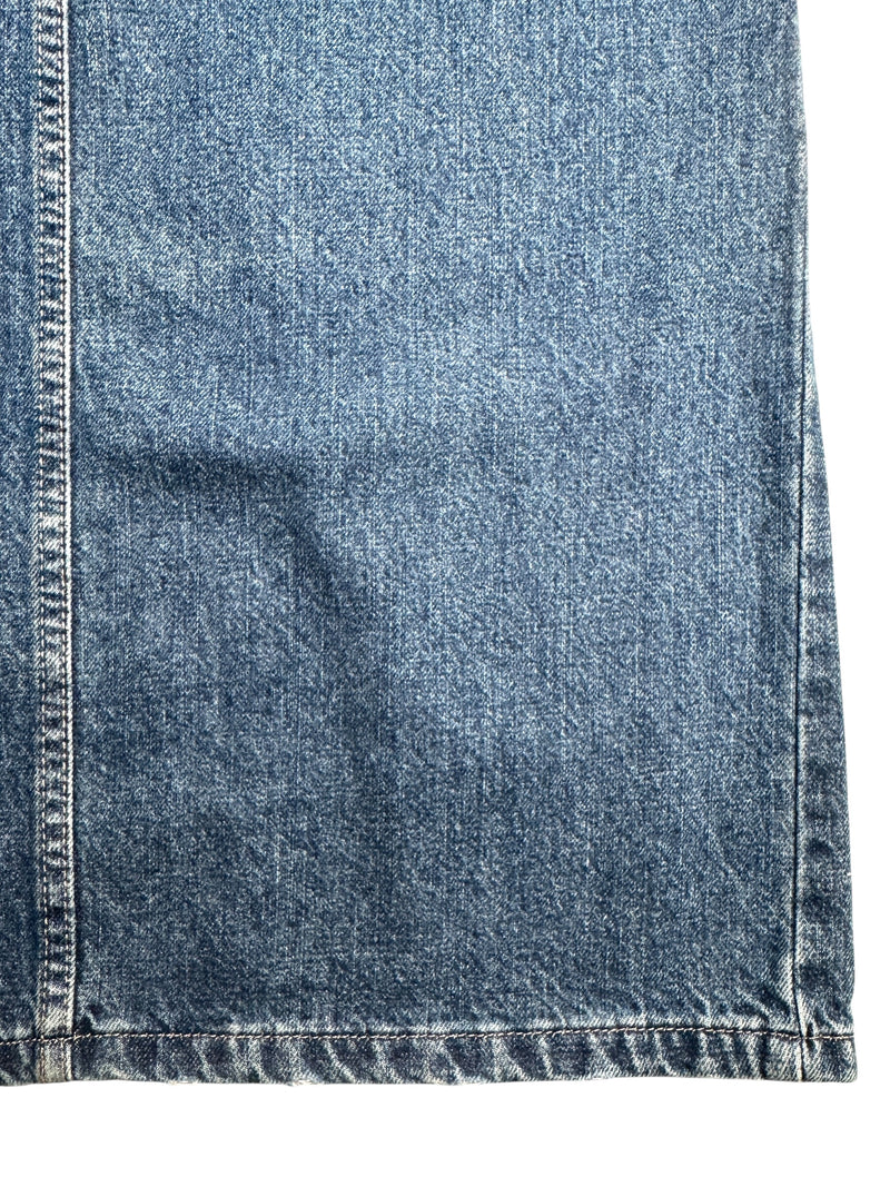 Vintage 2000s Y2K Soft Grunge Streetwear Blue Jean Denim Low Rise Cutout Maxi Skirt | Size S