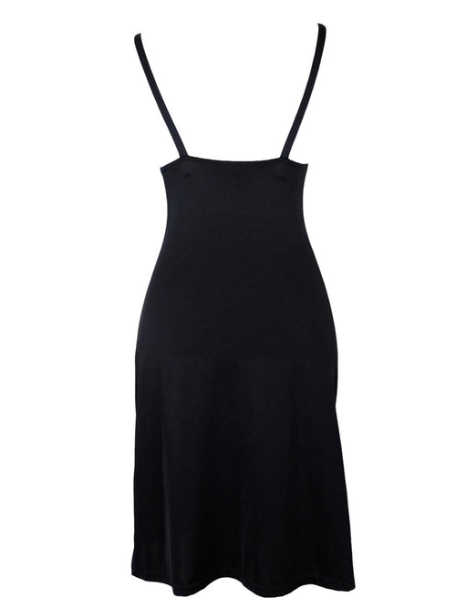 Vintage 2000s Y2K Dolce & Gabbana Mare Chic Formal Black Tank Fitted Slip Mini Dress with Silver Strap Detail | Size M-L
