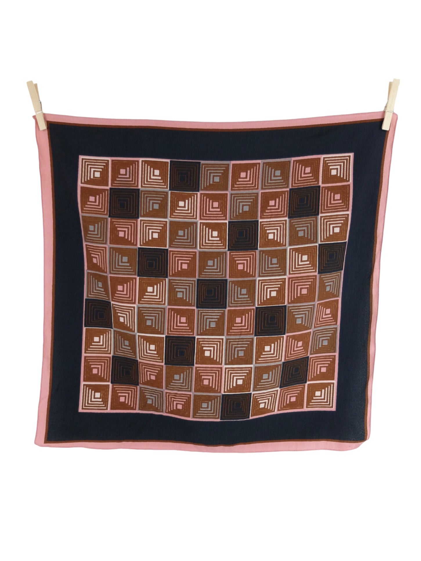 Vintage 80s Bohemian Hippie Black & Brown Geometric Abstract Patterned Small Square Bandana Neck Tie Scarf