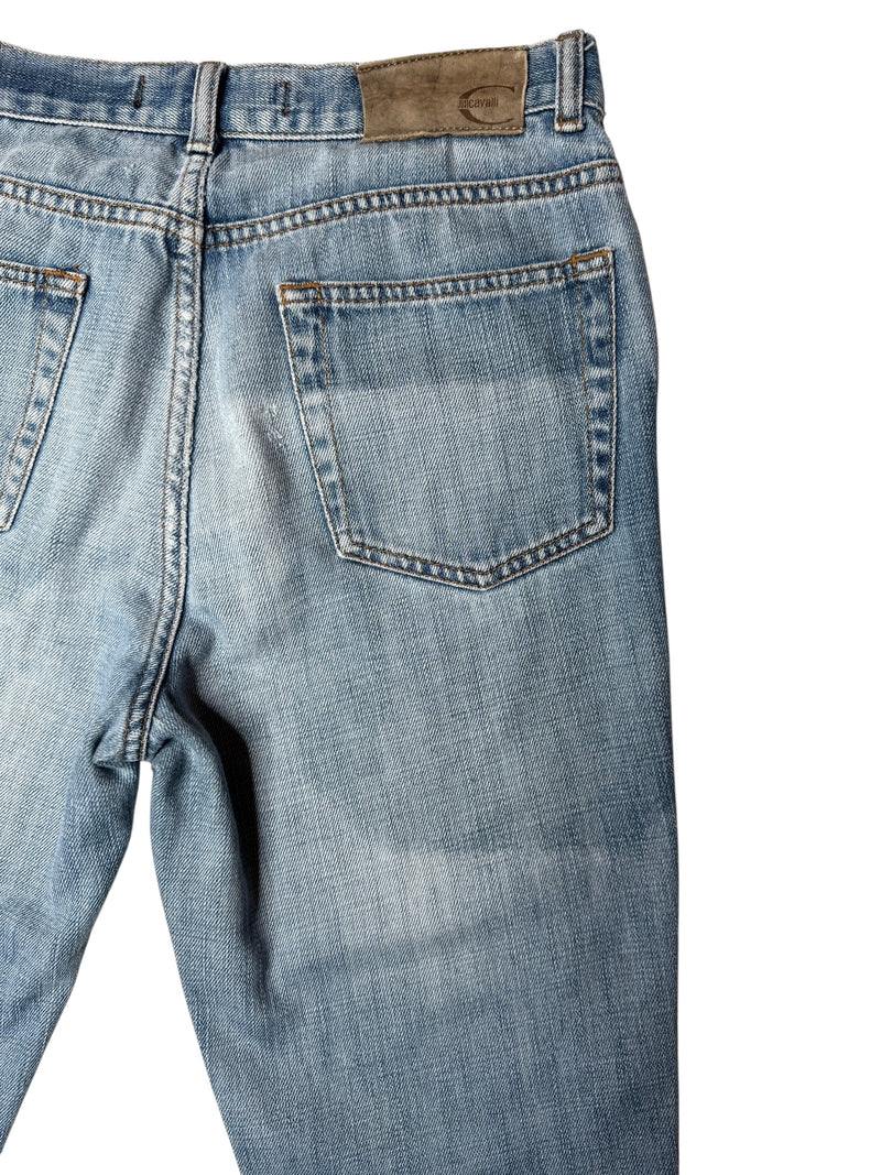 Vintage 2000s Y2K Just Cavalli Mid-Rise Blue Light Wash Denim Straight Leg Jeans | 30 Inch Waist