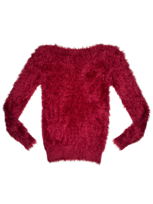Vintage 2000s Y2K Red Fuzzy Fitted Stretchy Pullover Sweater | Size XS-S