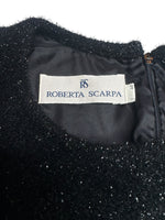 Vintage 90s Y2K Roberto Scarpa Black Velvet Short Sleeve Formal Cocktail Party Dress With Fuzzy Sparkle Detail | Size M-L