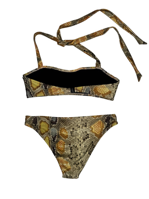 Vintage 2000s Y2K Galliano Snake Print Two Piece Bikini with Halter Top and Low-Rise Bottoms | Size XS